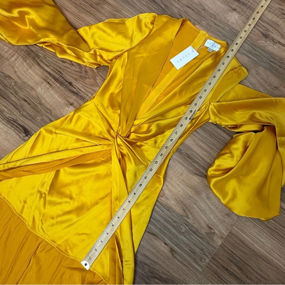 NWT Yellow Gown Satin Dress Maxi Long Sleeve Sexy Wedding Guest Formal Size S - Picture 16 of 16